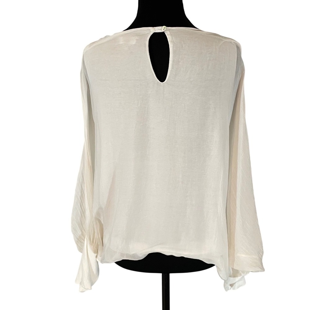 Carla Conti Italy Silk Blouse Womens Medium Cream Crochet Lace V-Neck Top Flowy - Picture 4 of 8